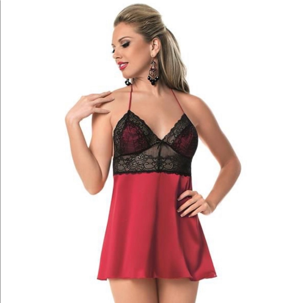 Halter babydoll with bow back valentine lingerie